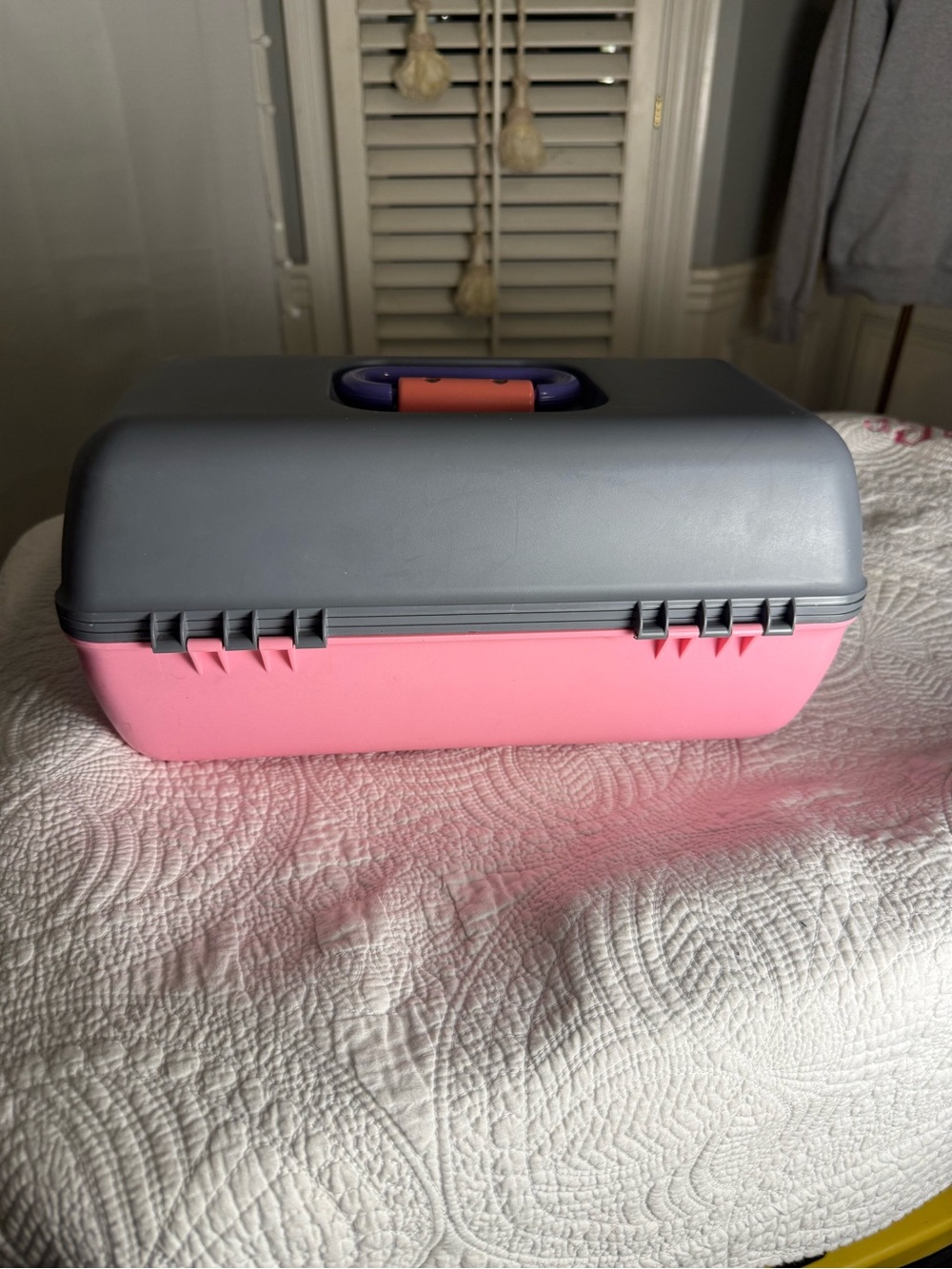 Vintage 80s 90s Caboodles 2630 Pink Gray Purple Makeup Case Kmart Tag - Picture 4 of 9